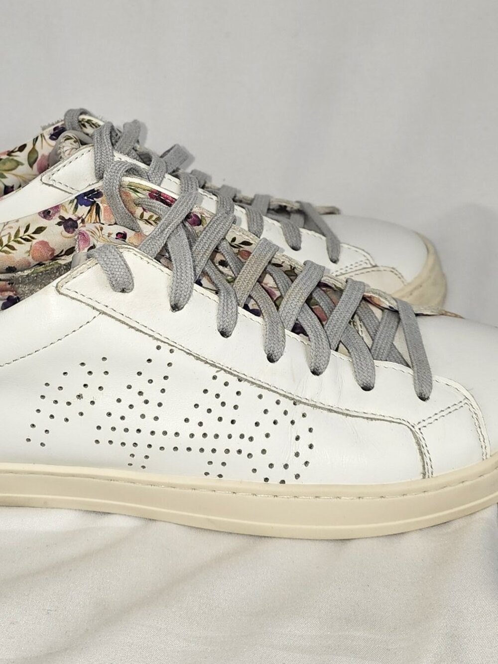 P448 Floral Lined White Leather Sneakers